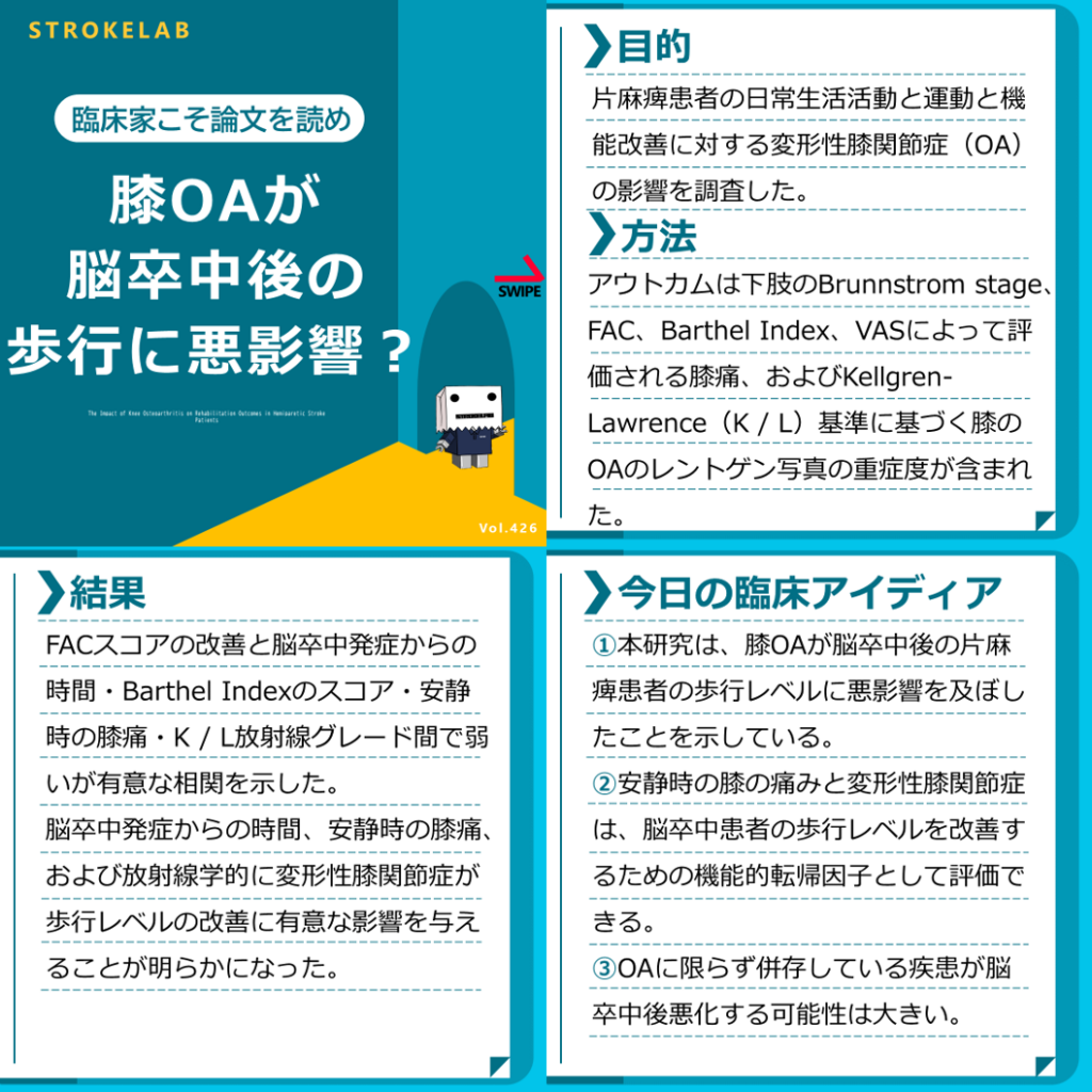 2024年最新】脳卒中と変形性膝関節症(膝OA):併存による歩行へ 2024年最新】脳卒中と変形性膝関節症(膝OA):併存による歩行へ