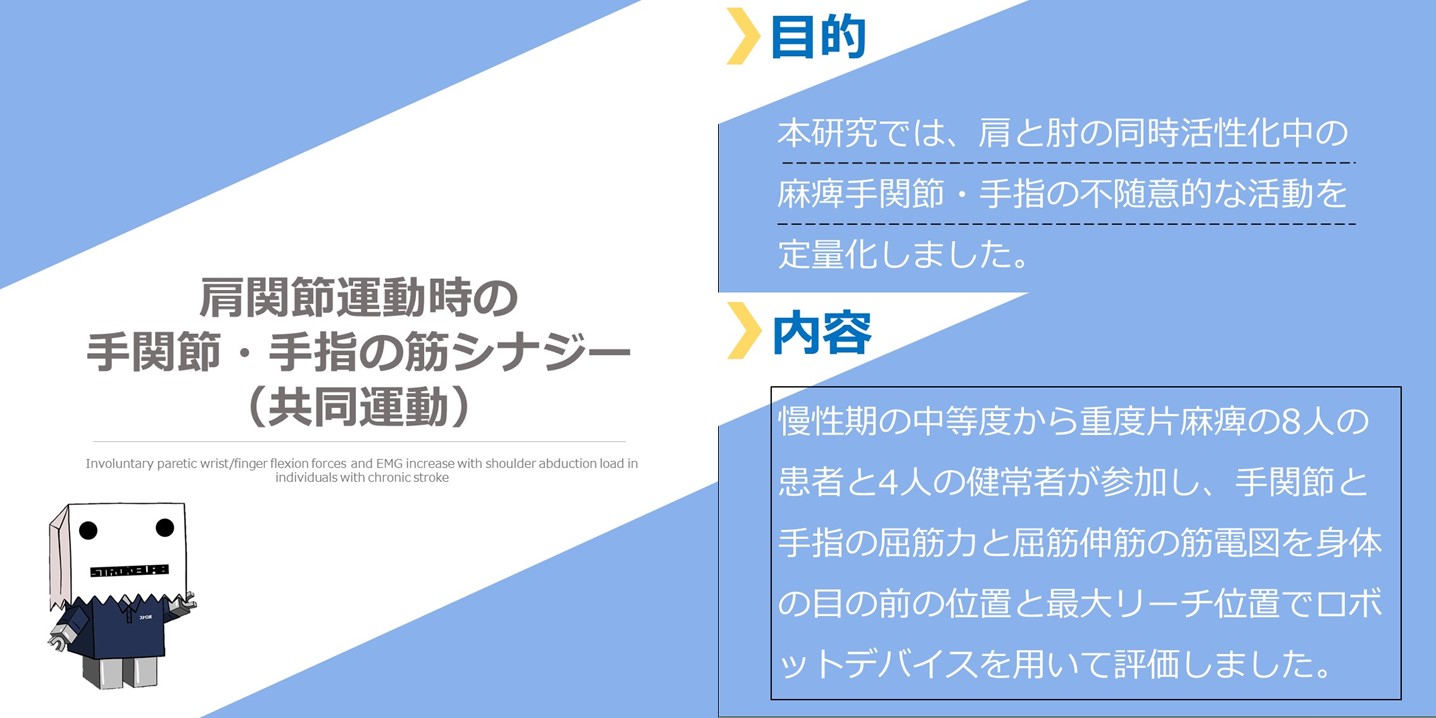 肩関節運動時の手関節・手指の筋シナジー（共同運動）　まとめ図１