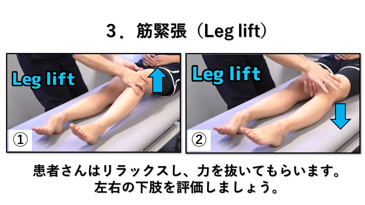 筋緊張Leg liftの説明画像