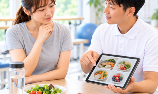 パーキンソン病患者に食事・栄養管理について説明する理学療法士