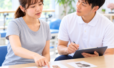中側頭回（MTG）の機能評価を行うセラピストと患者