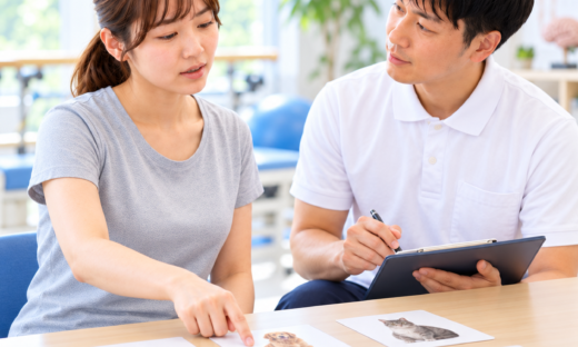 中側頭回（MTG）の機能評価を行うセラピストと患者