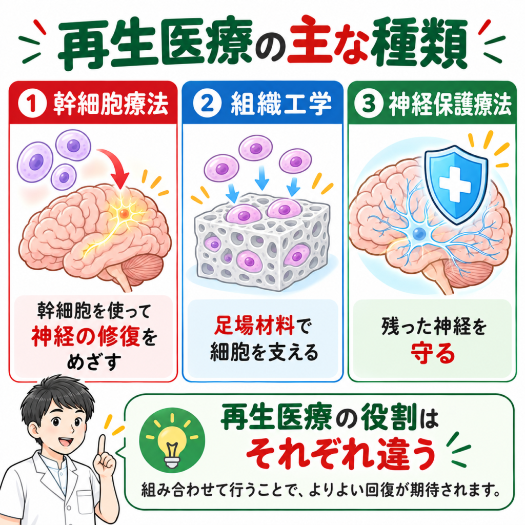 脳卒中に対する幹細胞療法・組織工学・神経保護療法の違い