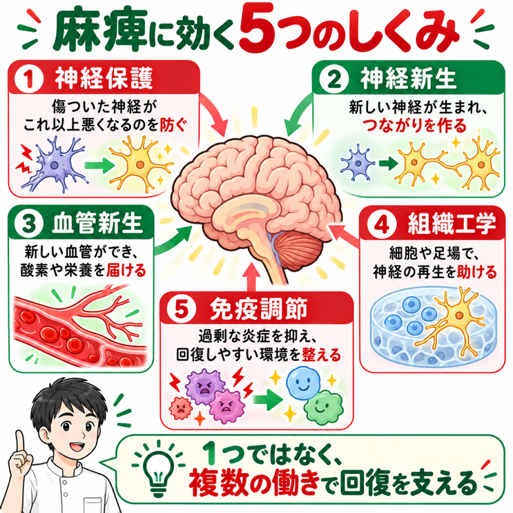 脳卒中後の麻痺に再生医療が働く5つの仕組み