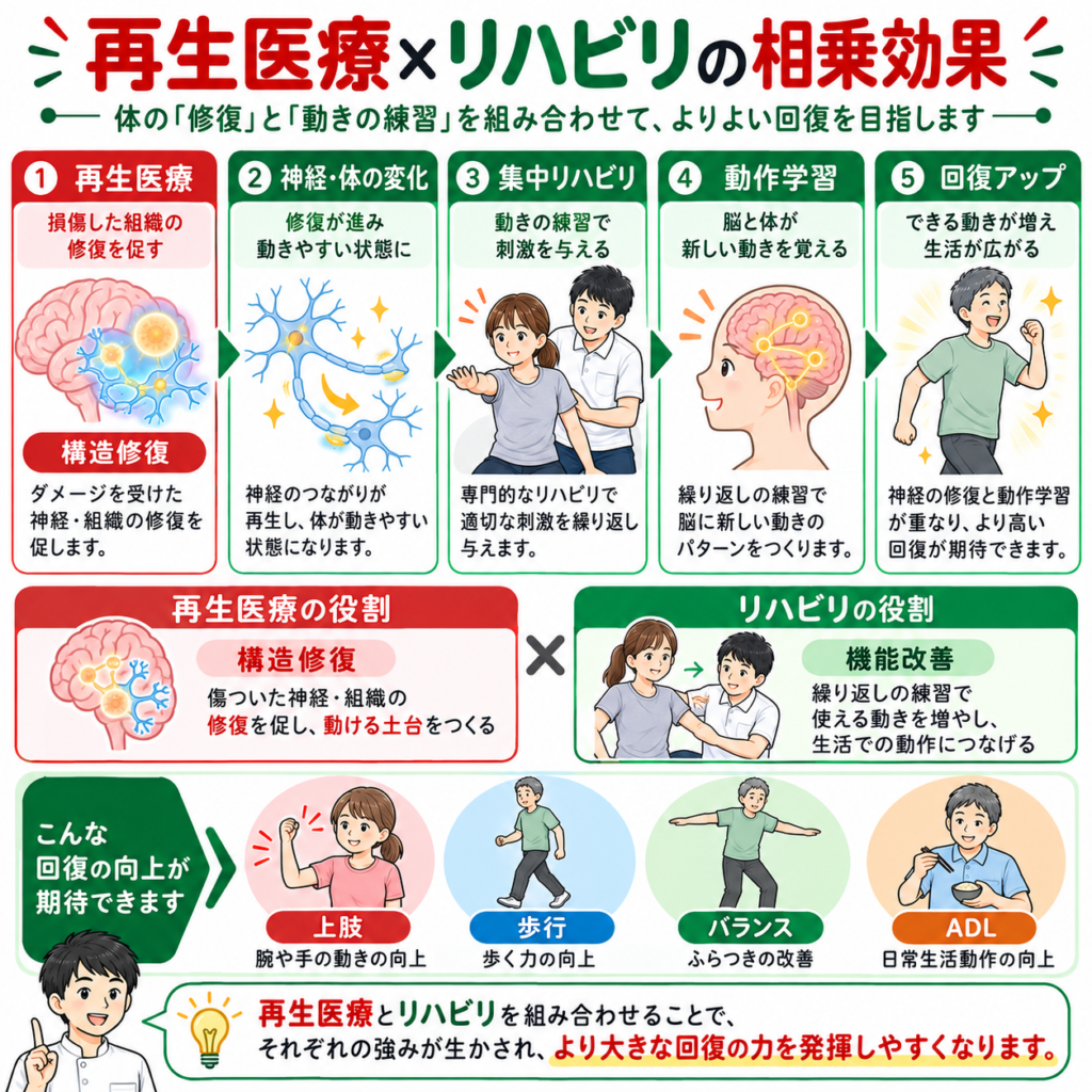再生医療と脳卒中リハビリを組み合わせた相乗効果の仕組み