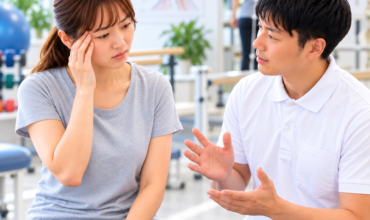 側頭葉損傷による言語・記憶の問題についてセラピストに相談する患者