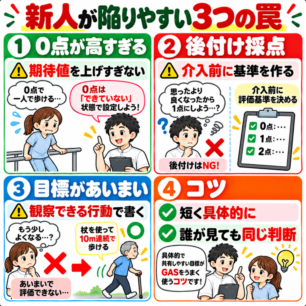 GASで新人セラピストが注意したい目標設定と採点の3つの失敗例