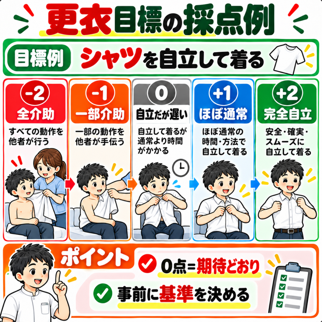 GASを用いた更衣動作のマイナス2からプラス2までの採点例