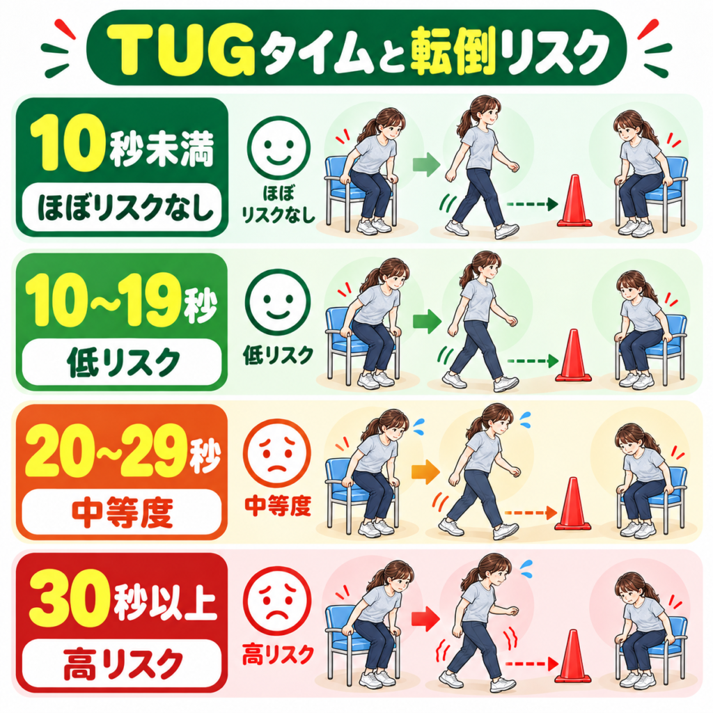 TUGテストの所要時間別にみた移動能力の目安