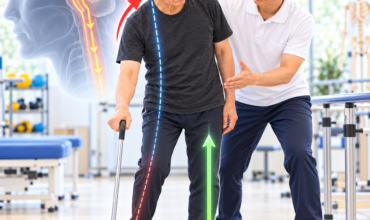 歩行時の前庭脊髄路の働きを解説した画像