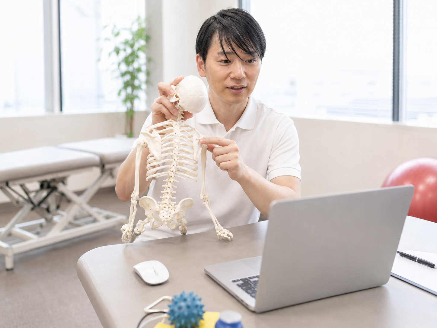 STROKE LABのオンラインセラピー実施場面。画面越しにセラピストが動作を確認しながら指導している様子