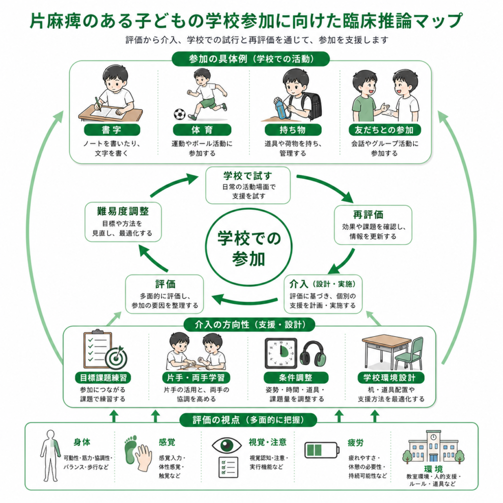 片麻痺の子供の学校参加に向けた臨床推論マップ