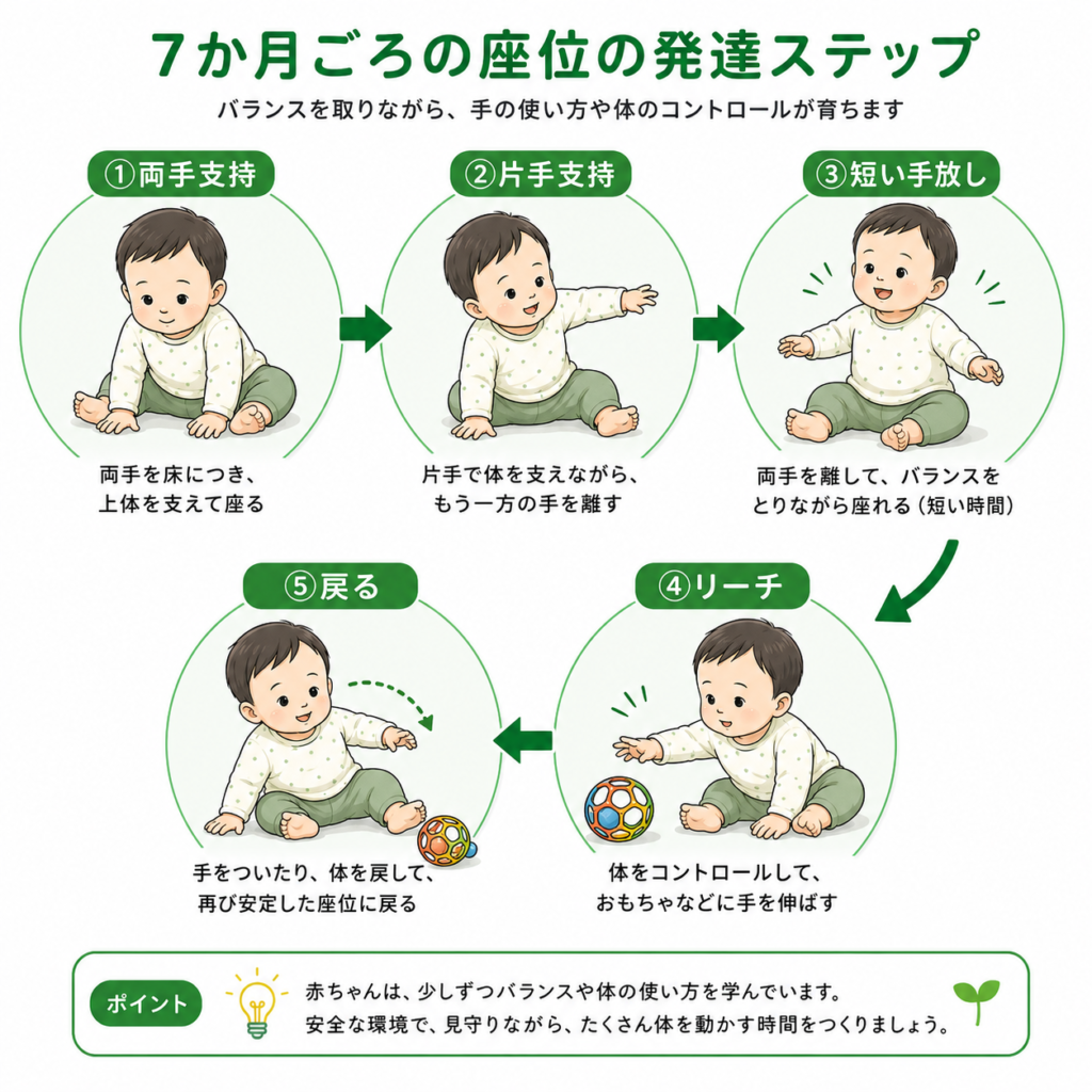 7か月ごろの坐位の発達ステップ