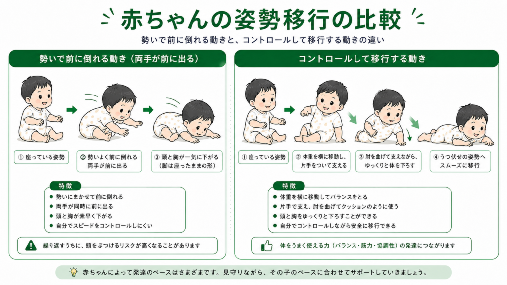 赤ちゃんの姿勢移行の比較