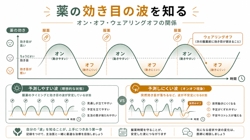 薬の効き目の波　オンオフ