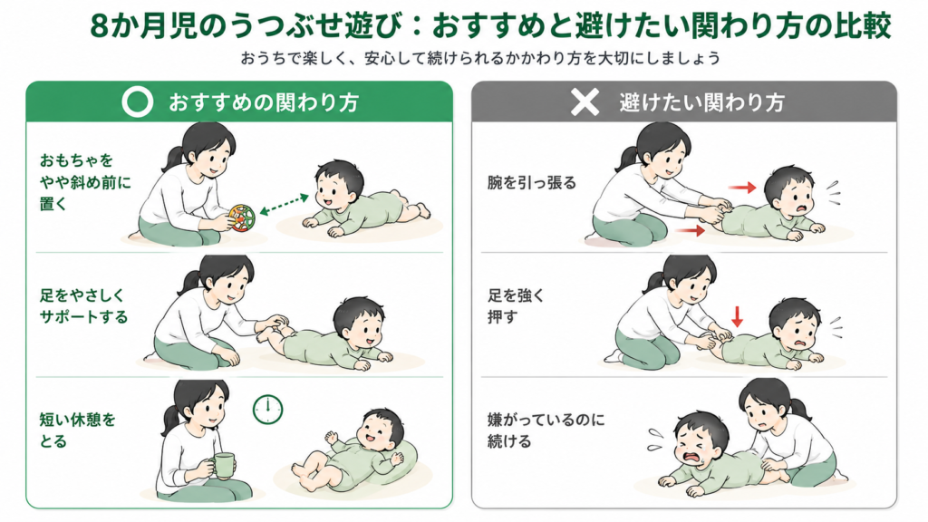 8ヶ月児のうつ伏せ遊び：おすすめと避けたい関わり方の比較