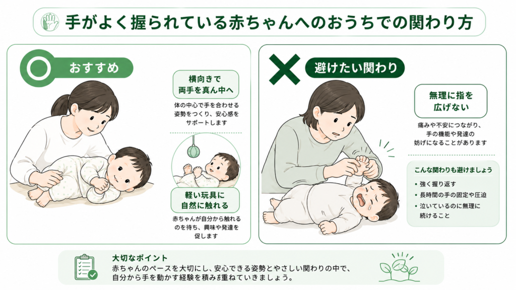 手がよく握られている赤ちゃんへのおうちでの関わり方
