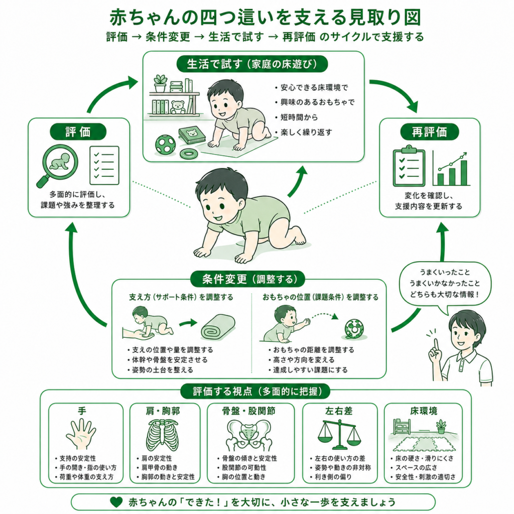 赤ちゃんの四つ這いを支える見取り図