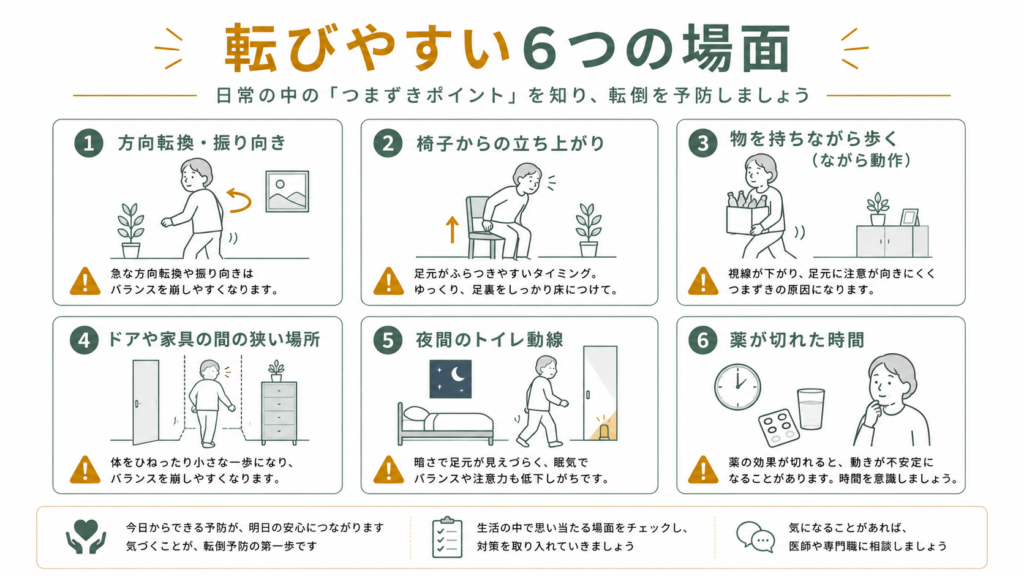 転びやすい6つの場面