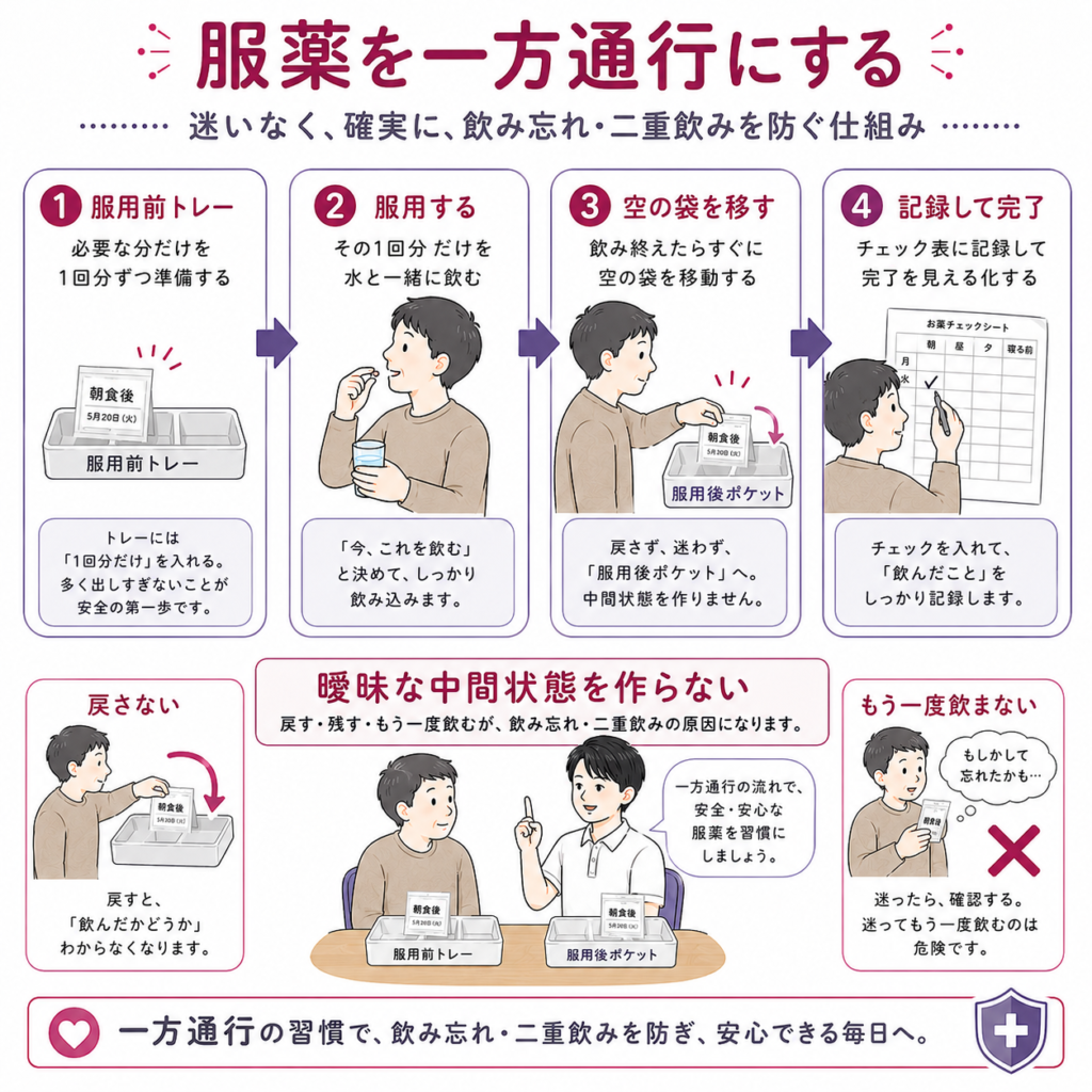 一方方向に薬を設置