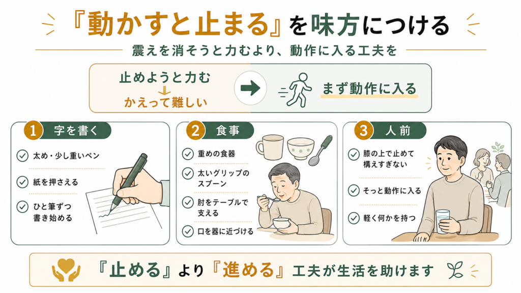 動かすと止まるを味方に