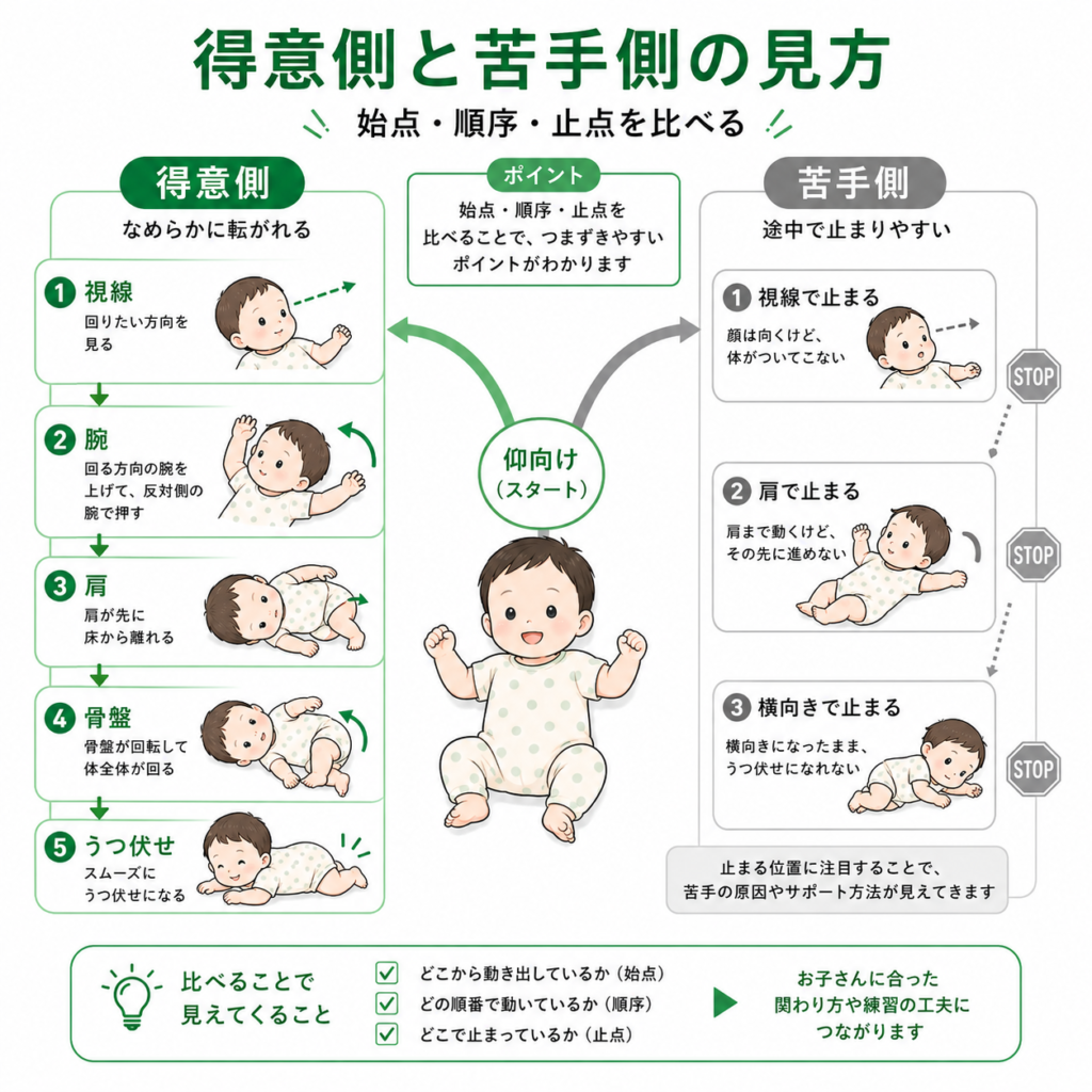 得意側と苦手側の見方
