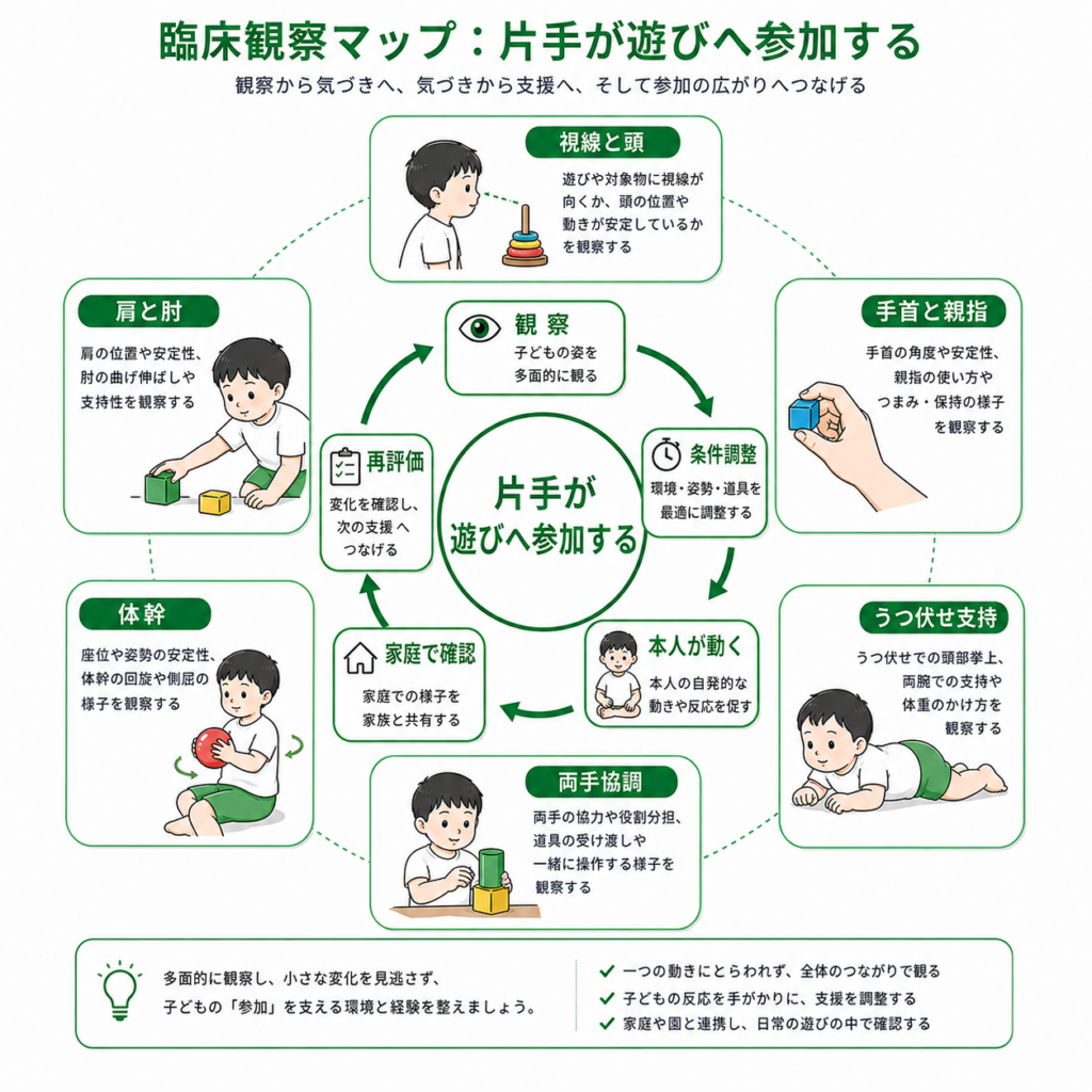 臨床推論マップ：片手が遊びへ参加する