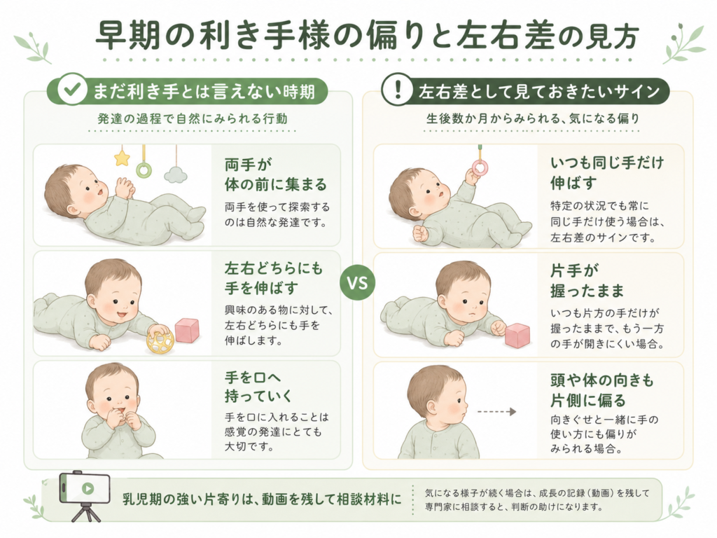 早期の利き手様の偏りと左右差の見方