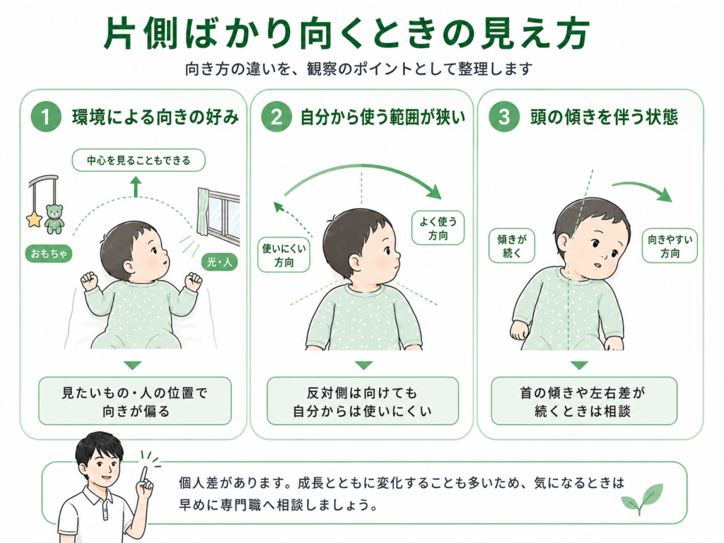 片側ばかりを向くときの見え方
