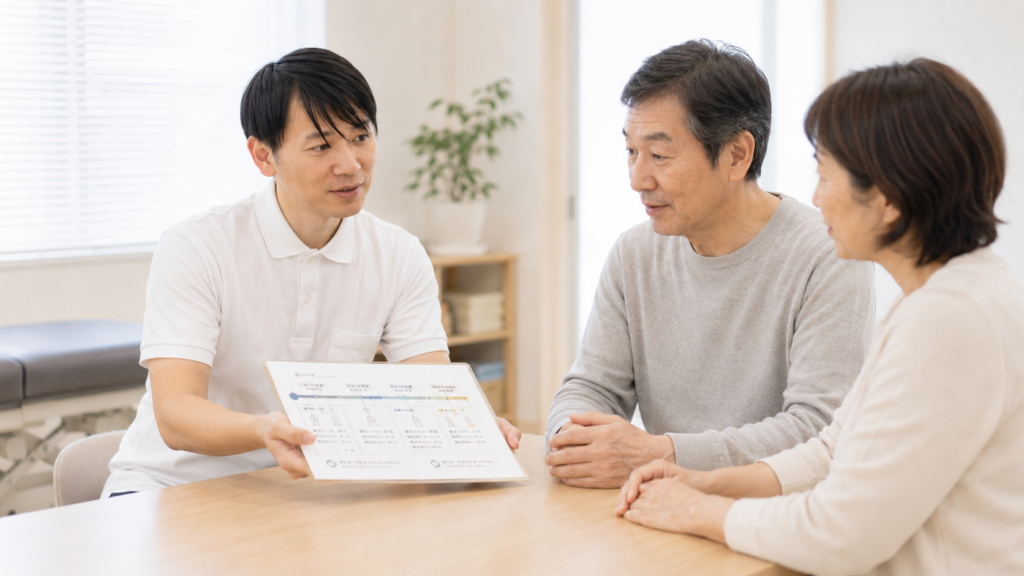 家族に今後のやるべきことを説明