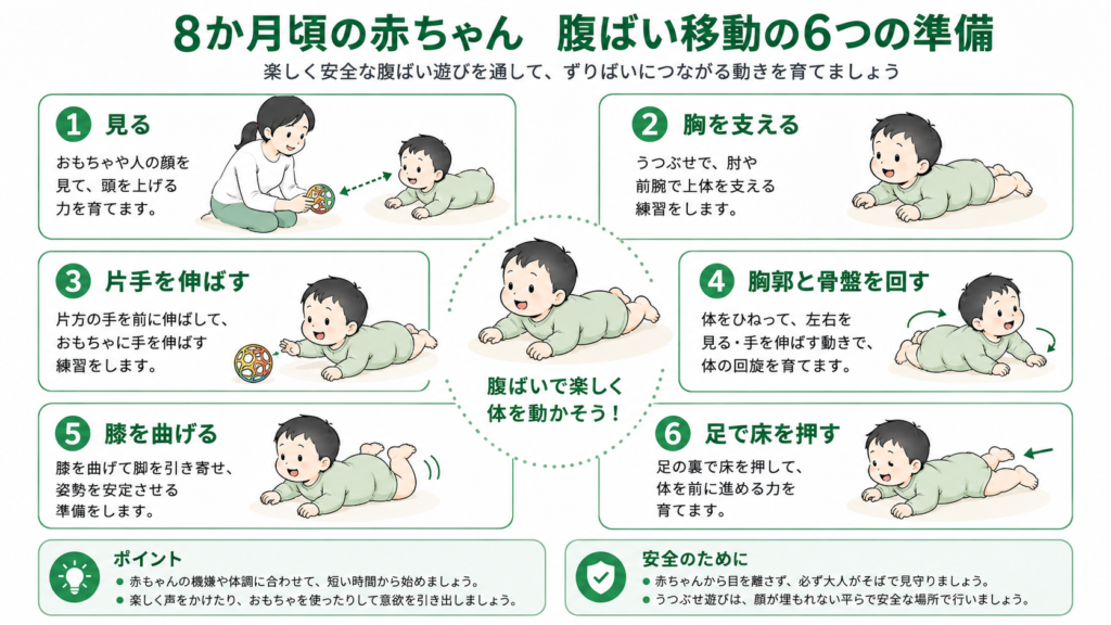 8ヶ月頃の赤ちゃん、腹ばい移動の6つの準備