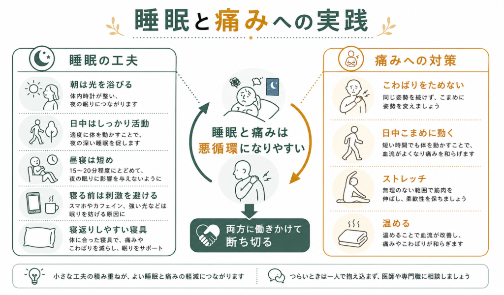 睡眠、痛みへの実践