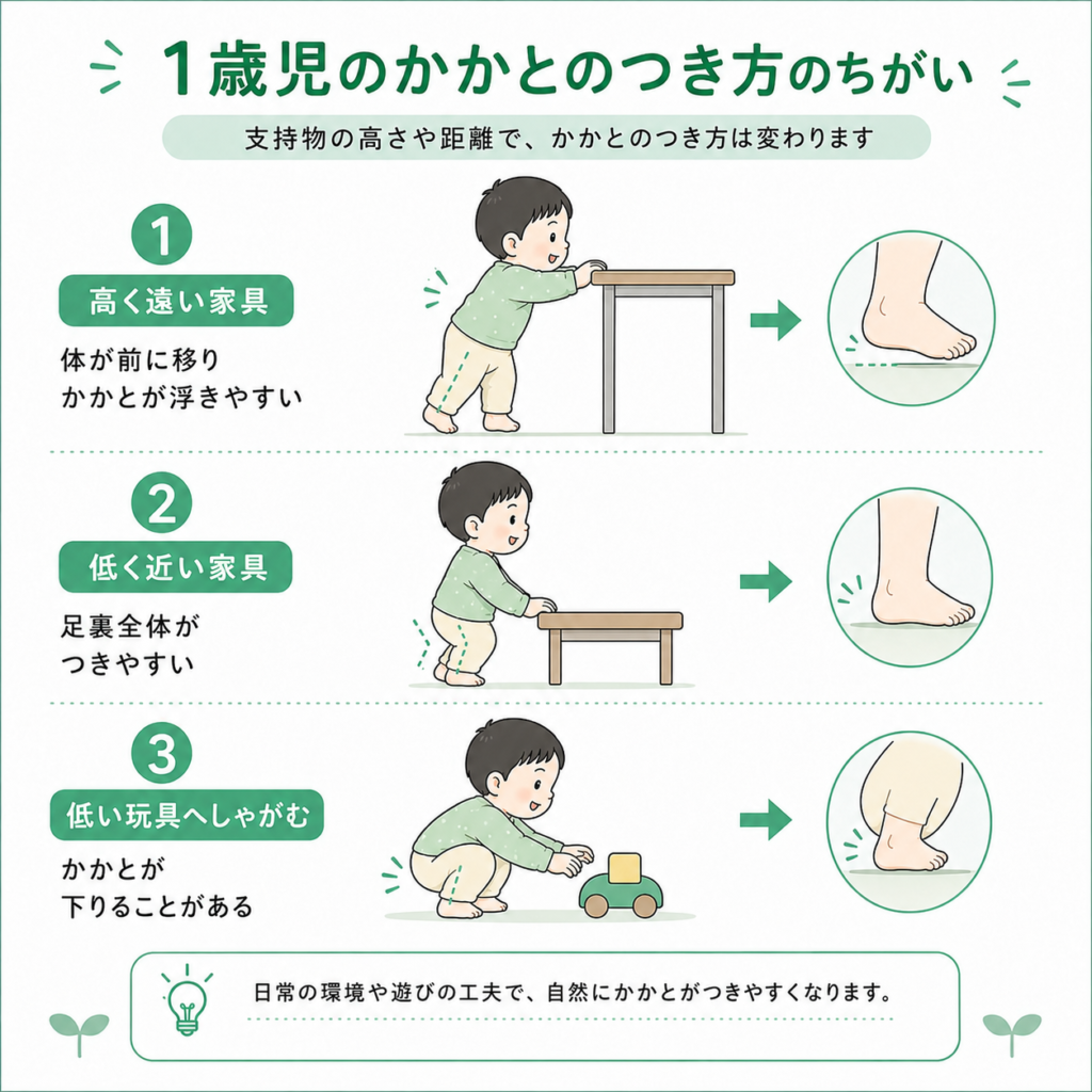 1歳児の踵の付き方の違い
