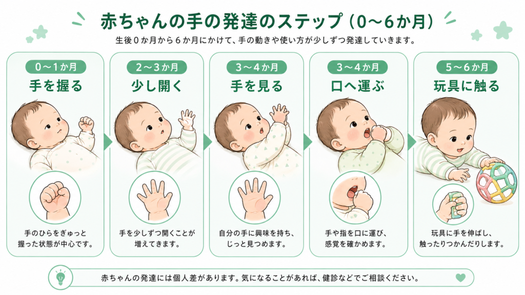赤ちゃんの手の発達のステップ