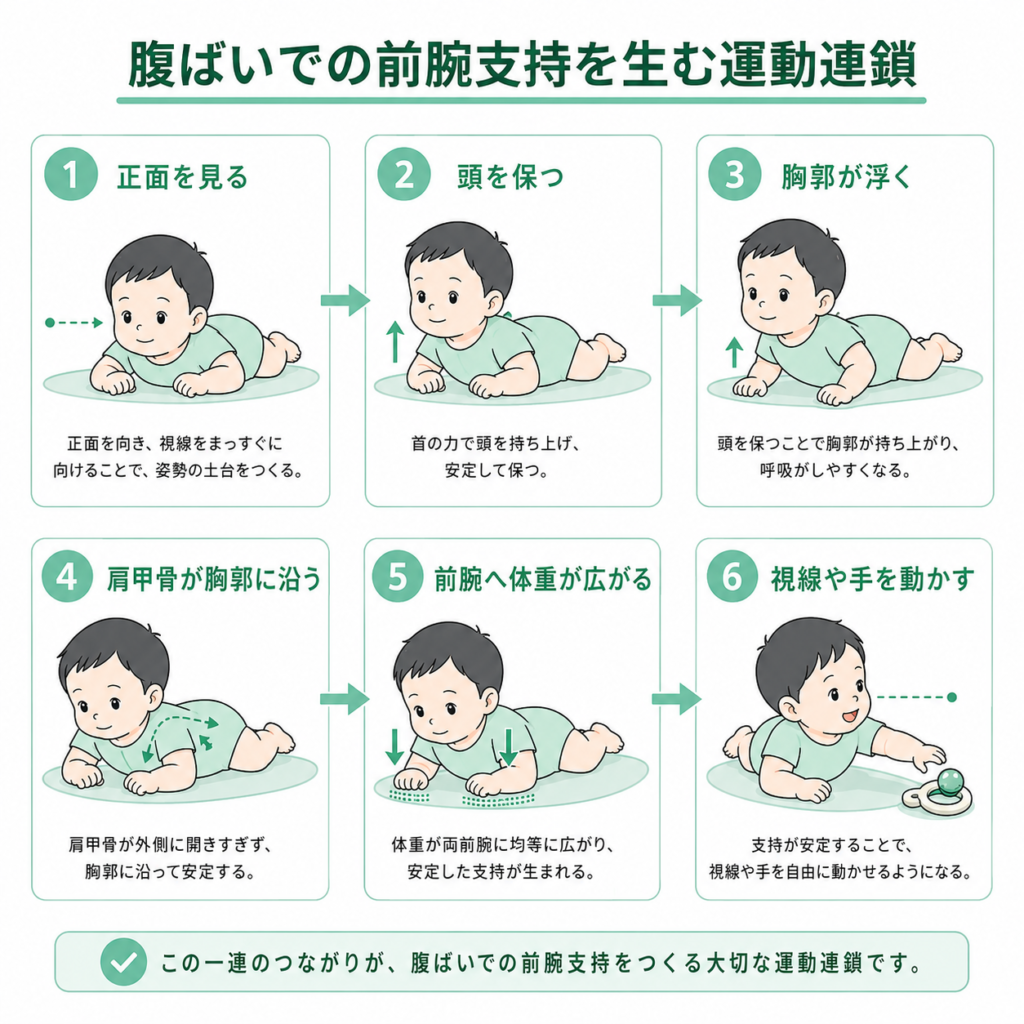 腹ばいでの前腕支持を生む運動連鎖
