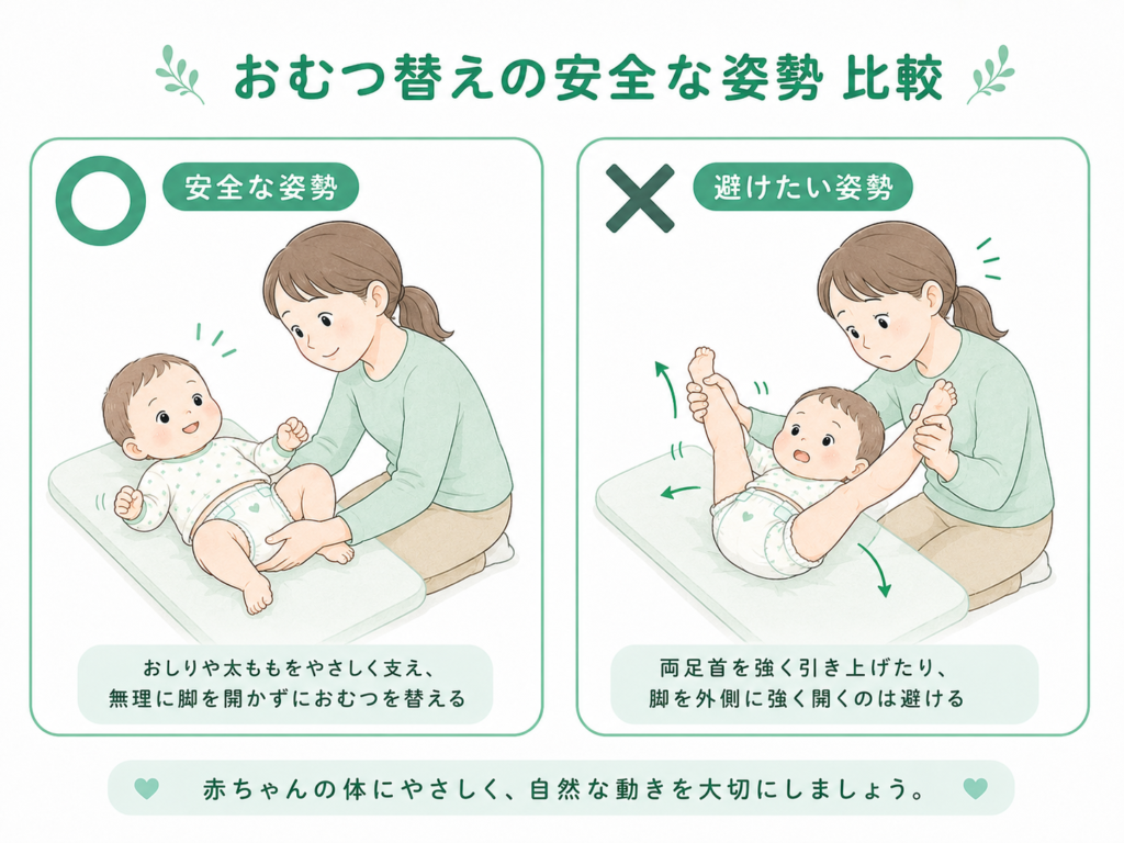 おむつ替えの安全な姿勢比較
