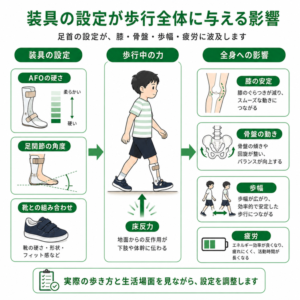 装具の設定が歩行全体に与える影響