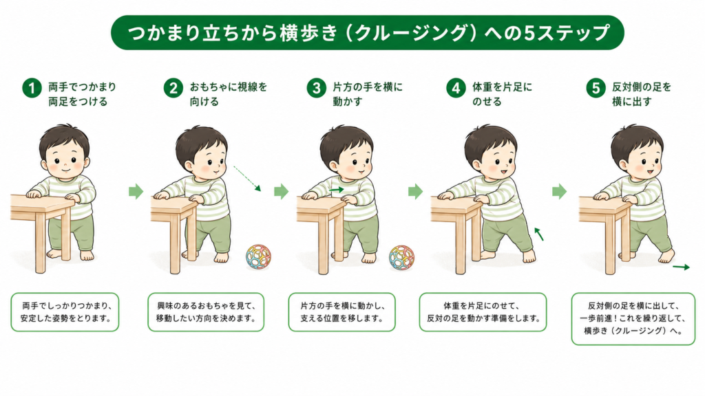 掴まりだtから横歩きへのステップ