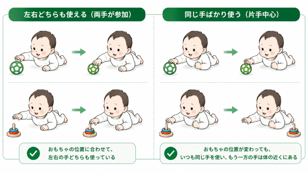 左右どちらも手が使える、同じ手ばかりを使う
