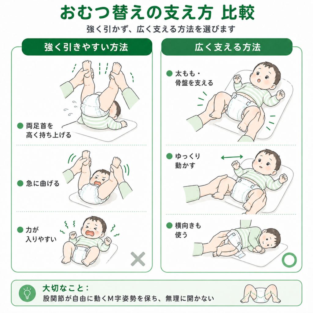 おむつ替えの支え方比較