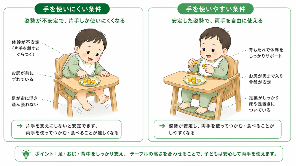 手を伸ばしやす姿勢
