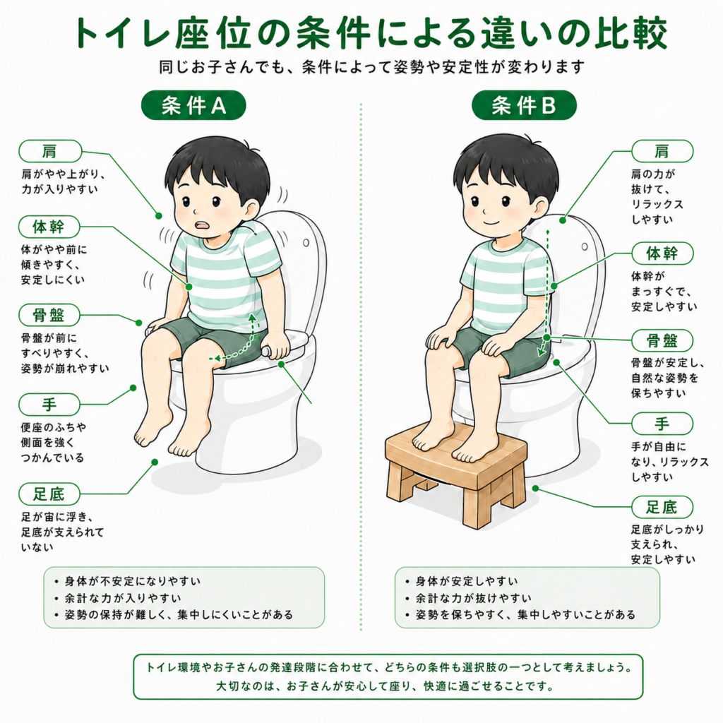 トイレ坐位の条件による比較