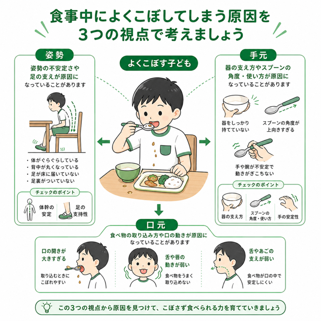 食事中によくこぼしてしまう原因を3つの視点で考える
