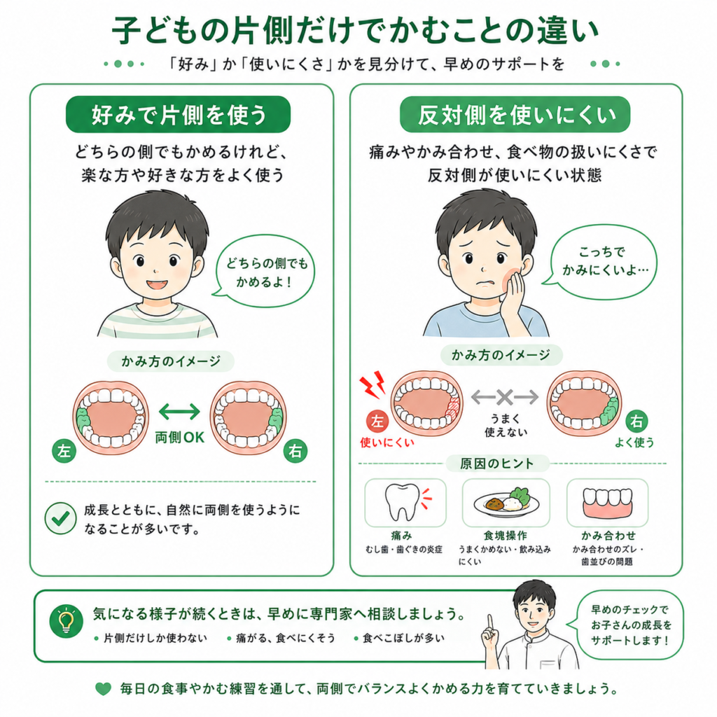 子供の片側だけで噛むことの違い