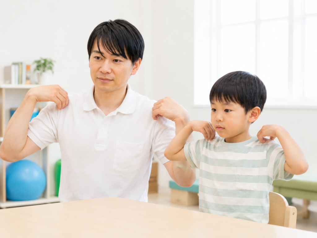 療法士のまねをする