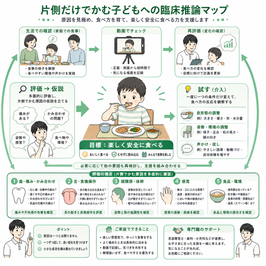 片側だけで噛む子供への臨床推論マップ