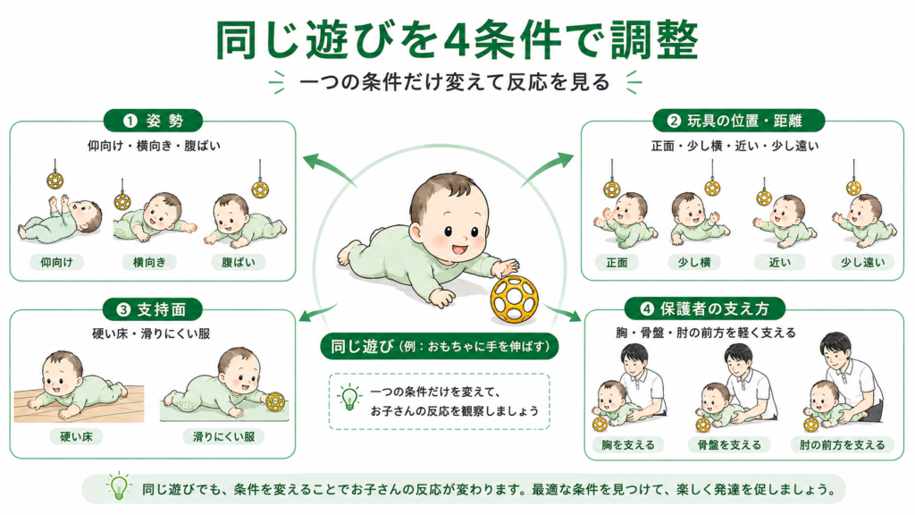 同じ遊びを4条件で調整