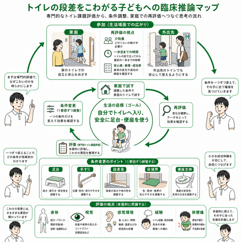 トイレの段差をこわばる子供への臨床推論マップ