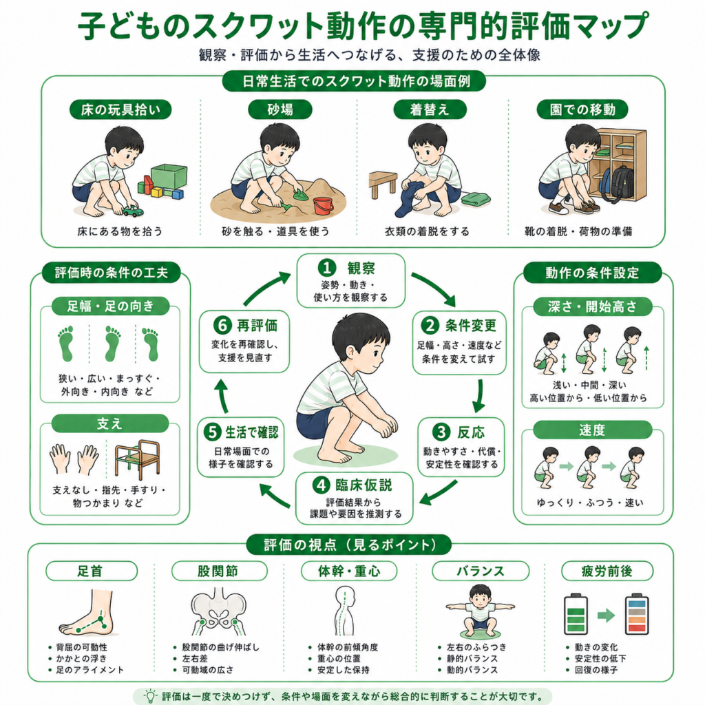 子供のスクワット動作の専門的評価マップ