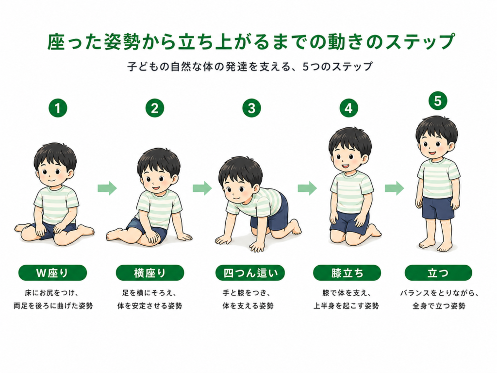 座った姿勢からたちあがるまでの動きのステップ